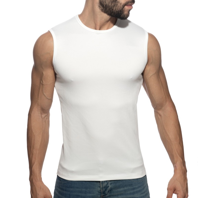 Addicted AD1516 B & W Rib Tank Top White