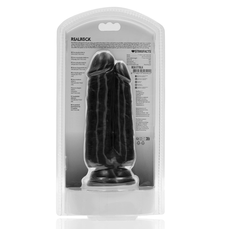 RealRock Two in One Dildo 5"/6" - 12,7/15,2 cm - Black