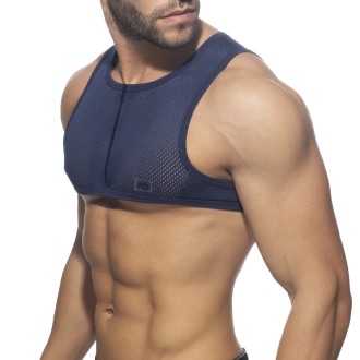 Addicted AD998 Mesh-Zip Crop Top Navy