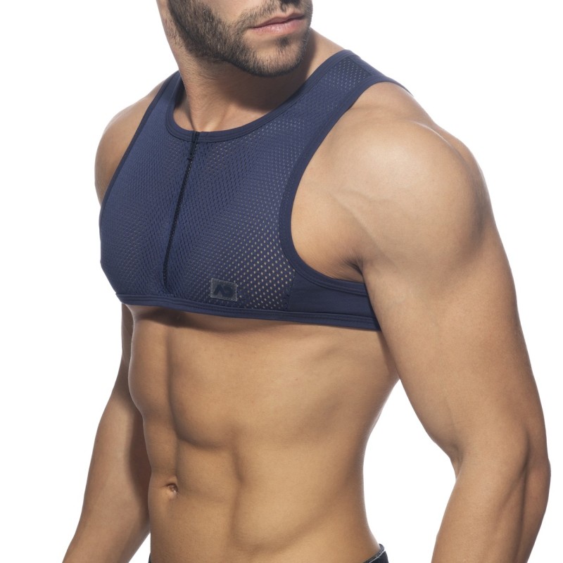 Addicted AD998 Mesh-Zip Crop Top Navy