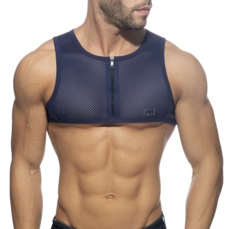 Addicted AD998 Mesh-Zip Crop Top Navy